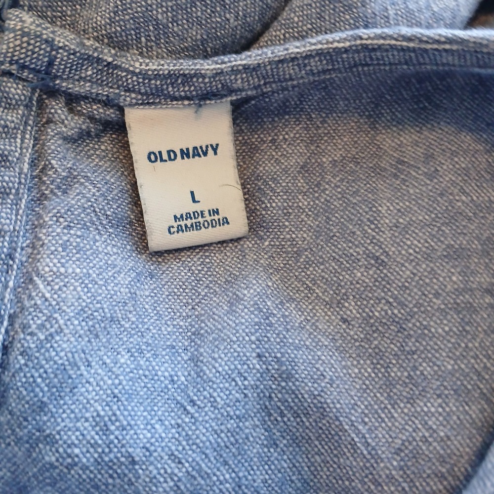 Old Navy Romper Denim Light Blue Ruffles Sleeveless Sz L Western Casual Work - Picture 9 of 9